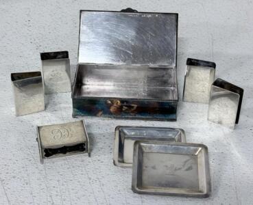 Sterling Silver Desk Set with Box, Card Holders, and Trays
