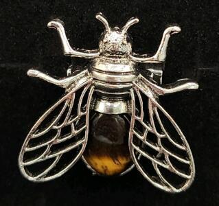 (1) Tiger Eye Jasper Gemstone Bee Pin
