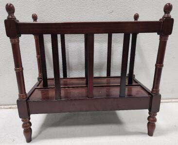 (1) 17"H x 18"W x 10"D Vintage Bombay Company Wooden Canterbury-style Mahogany Magazine Rack