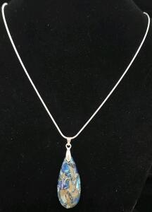 (1) Blur Sea Jasper Gemstone .925 Necklace