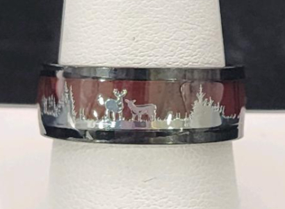 (1) Size 8 Inversed Silhouette Buck And Deer Forest Ring