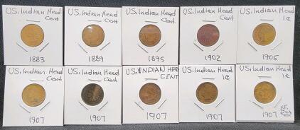 (10) 1883-1907 U.S. Indian Head Cent Coin