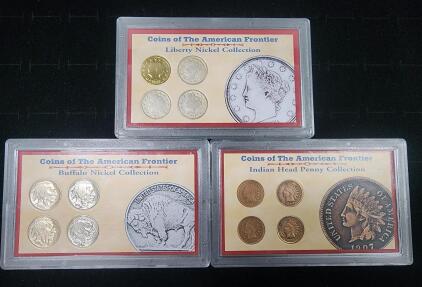 (1) Coins Of The American Frontier Liberty Nickle Collection (1) Coins Of The American Frontier Buffalo Nickle Collection (1) Coins Of The American Frontier Indian Head Penny Collection