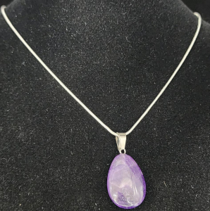 (1) Purple Amethyst Gemstone Teardrop Necklace
