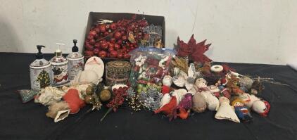 Christmas Decor Iteams Including Ordiments Nic-Nacs Cookie Cutters And More.