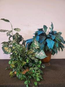 Large Artificial Peace Lily, Dieffenbachia & Mixed Ivy Plants with Decorative Baskets and Metal Planter