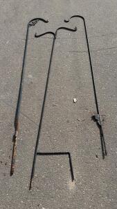 Set of 3 Steel Shepherd&rsquo;s Hooks, 84" Tall, Ground Stake, Decorative, Flower/Leaf Motif