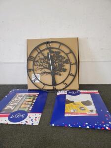 Large Metal Wall Clock 24" Tree Bird Motif, Big Dot Trunk or Treat & Skeleton Yard Signs
