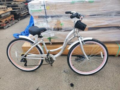 Electra Cruiser Lux 7D Women's Step-Through 26" Bike, Silver, 7-Speed, Fenders, Handlebar Bag
