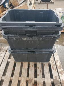 (7) 27 Gallon Heavy Duty Stackable Black Plastic Industrial Storage Totes, 27"x17"x15"