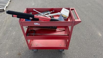 Red 3-Tier Rolling Steel Tool Cart with Wheels, Assorted Hand Tools, Made in China