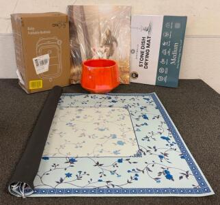 (1) Baby Folable Bathtub In The Color Pink, (1) Spotwells Stone Dish Drying Mat, (1) Floral Mahjong Mat, And More!!