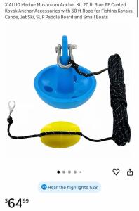 XIALUO Marine Mushroom Anchor Kit 20 lb Blue PE Coated Kayak Anchor Accessories With 50 ft Rope