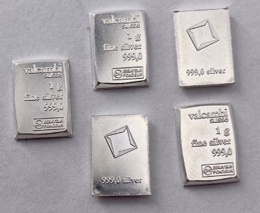 (5) One-Gram 999,0 Fine Valcambi Suisse Silver