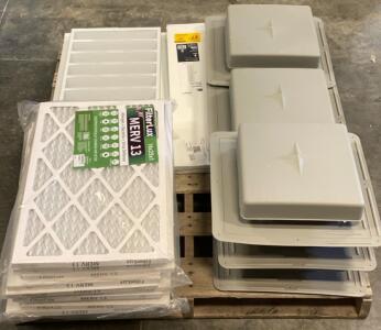 (7) Air Vent RVP61 Gray Plastic Square Roof Louvers, Merv 13 FilterLux 16x25x1 Filters, (2) FairPlay 30in Cabinet Fillers And GALV Gable Vent 14&rdquo;x24&rdquo;