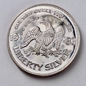 One Troy Ounce A-Mark .999+ Pure Silver Liberty Round
