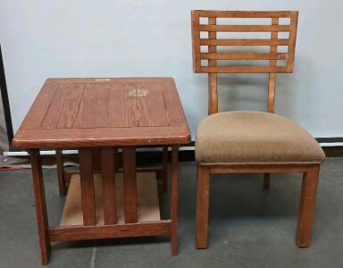 Mission-Style Red Oak End Table L=24" W=28" H=22" And Dining Chair With Upholstered Seat, Seat Height=17" Back Height=35"