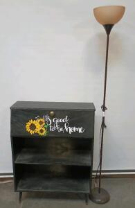 Modern Brown Floor Lamp, Black Secretary Desk With Floral Print L=30" W=15" H=40"