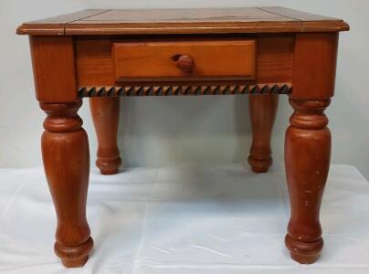 Solid Wood Vintage Early American Style Side Table 24" Square 20" Tall With One Drawer