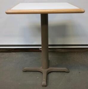Small Cafe Table With Wood Trim And A White Laminate Top 24" Square 30" Tall