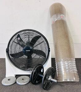 Floor Fan, Weights, and Plastic Mat For Rolling Chairs