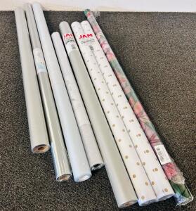 JAM Paper Wrapping Paper Lot, Silver Kraft, White Gold Dots, 8 Rolls, 25 sq ft Each, Mixed Designs