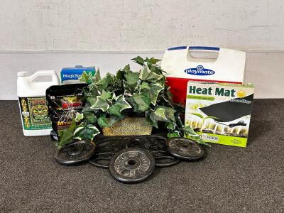 Mixed Lot: Weider & TSA Weights, Igloo Cooler, Gardening Supplies, MagicBag, Artificial Ivy