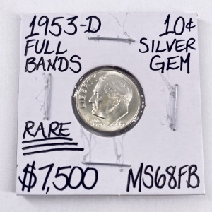 1953-D MS68FB Rare Full Bands Silver Dime
