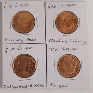 (4) &frac14;oz. Different Carded Copper Rounds