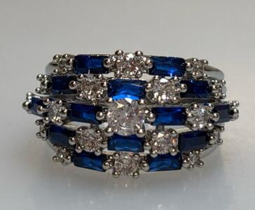 Size 8 Blue & White Sapphire Ring