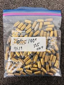 9mm Luger Mixed-Headstamp Reloads, 125 gr Lead Bullets, Approx. 100 Rounds, Brass Cases/ Some Nickel Plated
