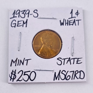 1939-S MS67RD Gem Wheat Copper Penny