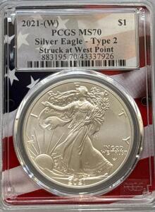 2021-W American Silver Eagle $1 Type 2 PCGS MS70 West Point 1 oz 99.9% Silver Coin
