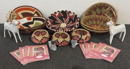Full Circle Exchange Handmade Basket & Ornament Lot &ndash; 8 Decorative Baskets, Animal Ornaments, Cards, And More