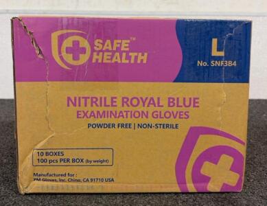 (1) Box Of Safe Health Nitrile Royal Blue Examination Gloves, size Large. 10 Boxes 100 Pieces Per Box