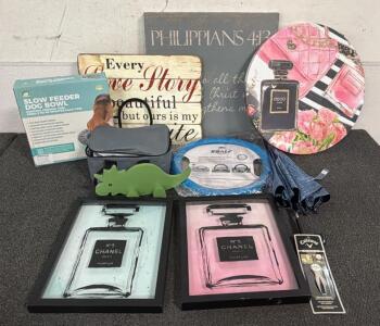 (5) Hanging Decorative Wall Decor, (1) Slow Feeder Dog Bowl, (1) Steering Wheel Cover, And So Much More!!