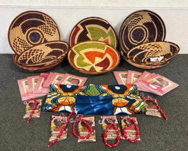 Handmade Rwandan Basket Set, Beaded Jewelry, Tote, and Cards by Full Circle Exchange, Signed