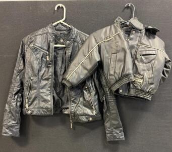 Women&rsquo;s XS Moto Black Faux Leather Jacket & Kids 3T Big Chill Aviator Bomber Set