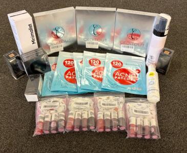 Large Mixed Cosmetics Lot - Acne Patches, Gel Nail Polish, Lip Tints, Foundation, Lotion