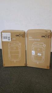 (2) OFA Baby Foldable Bathtub, Pink, 29x18.5x43.5cm, Bath Pillow & Thermometer, GEG2, New in Box