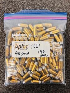100+ .40 S&W 180gr Ammo, Federal & Winchester Mixed Brass, Bulk Ziploc