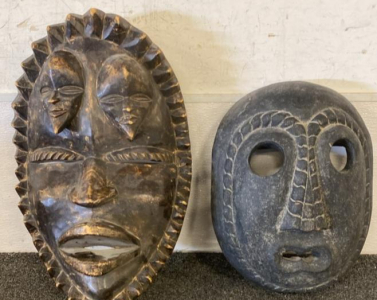 (2) Handcrafted African Ceremonial Masks - 19&rdquo; and 15&rdquo; Tall