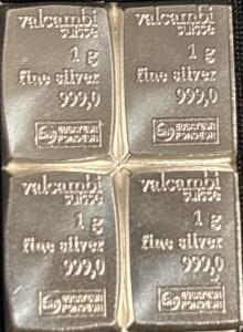(4) Valcambi Suisse 1G 999.0 Fine Silver Bars