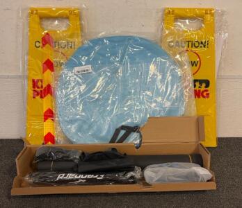 (1) Freopard Soccer Training Kit, (2) Caution Kids Playing, And (1) Baby Foldable Tent For The Beach
