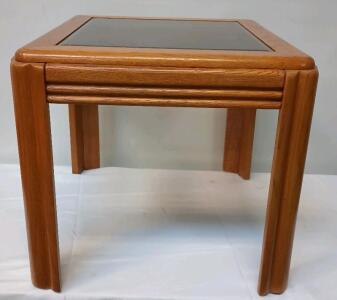 Side Table Featuring An Oak Frame And A Smoked Glass Top, L=24" W=22" H=19"