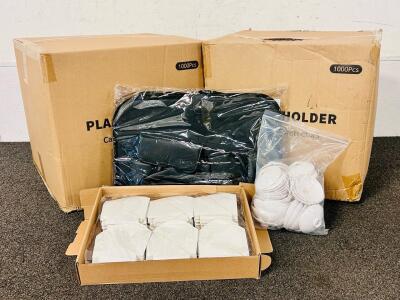 300-Pack French Fry Containers, Black Backseat Organizer, and (2) Boxes Of Plastic Candle Drip Protectors (2,000 Total)