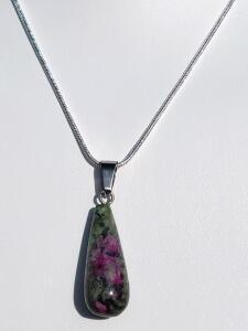 (1) Natural Red Ruby & Zoisite Gemstone Waterdrop Necklace