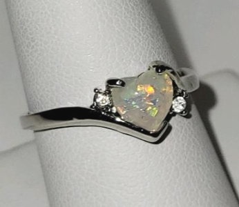(1) Heart Shaped Fire Opal Ring, Size 9