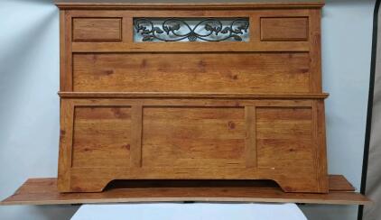 Rustic Bed Headboard And Side Panels, Featuring Ornate Metal Scrollwork Detail Width=65" Height=45"