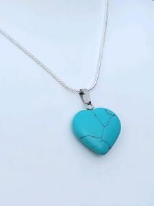 Turquoise Heart Gemstone Pendant Necklace, 24" Chain